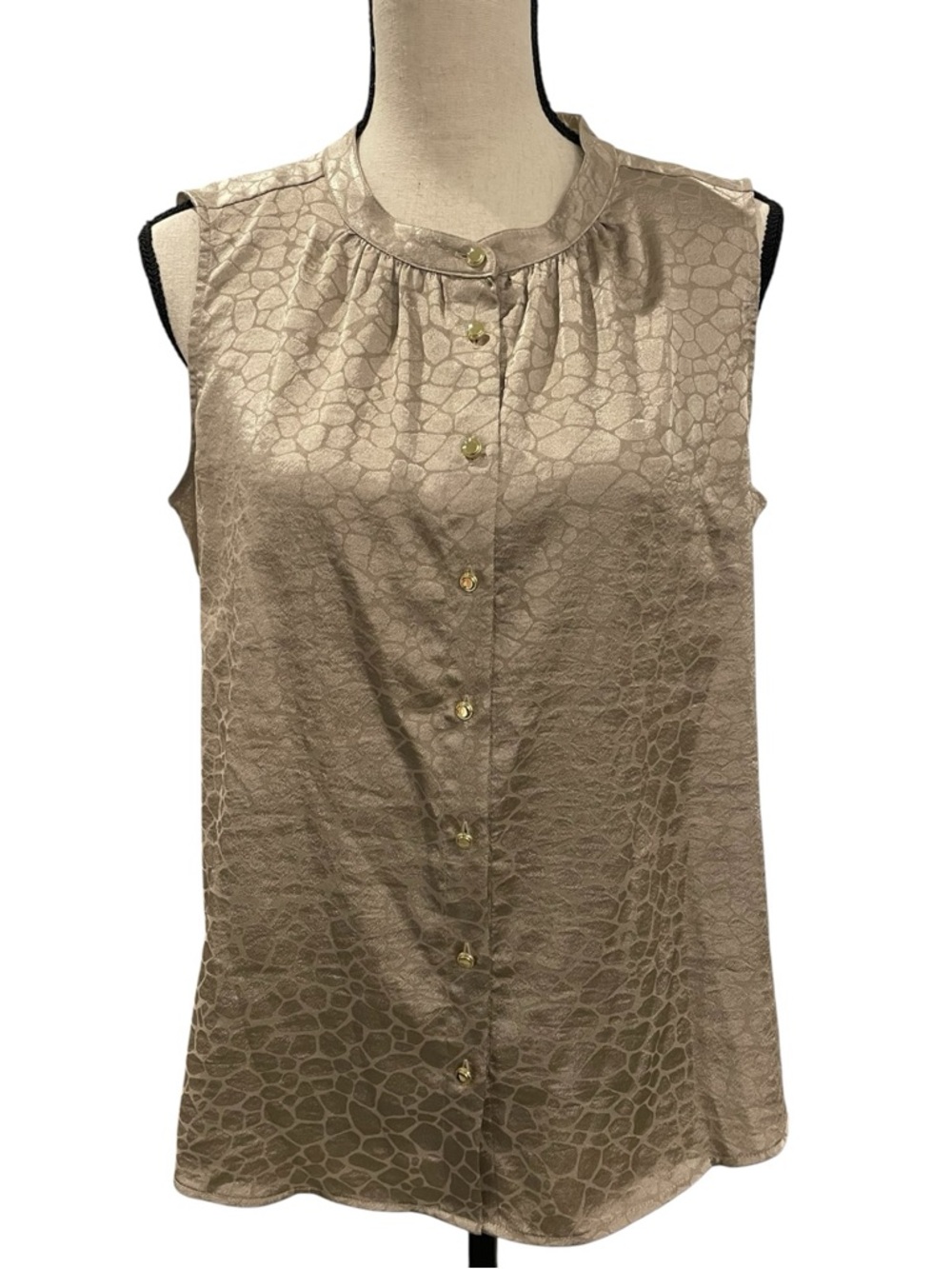 Calvin Klein Gold Metallic Sleeveless Button-Front Shell
